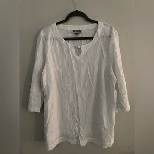 JM Collection White Metal Front Long Sleeve Tunic